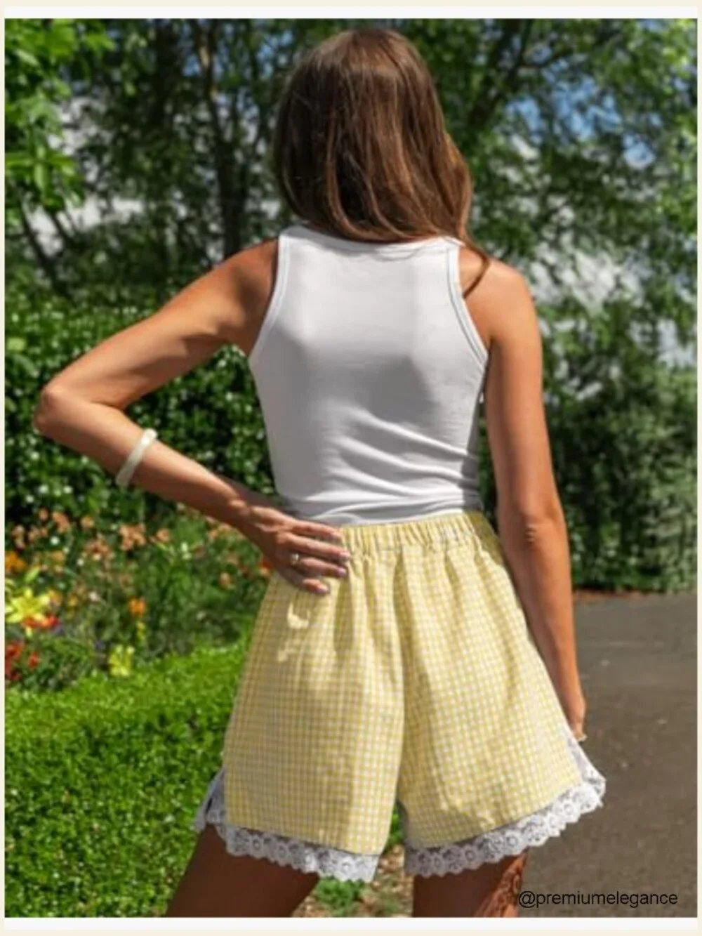 Gingham Lace Trim Boxer Shorts for Women Pajama Lounge Summer Casual Bottoms